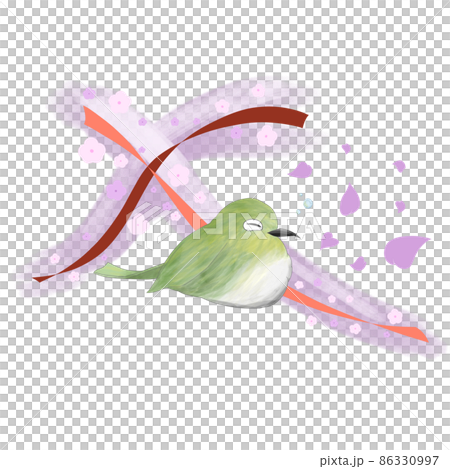 うたた寝するメジロと桜 86330997
