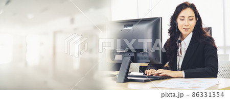 Business people wearing headset working in office broaden view 86331354