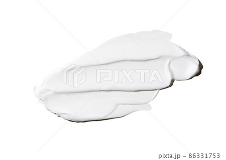 Liquid white cream smear isolated on white background. Beauty cosmetic smudge such as hair conditioner, creamy lotion, facial retinol serum, mask balm, cleanser, shower gel or shampoo top view Liquid white cream smear isolated on white background. Beauty cosmetic smudge such as hair conditioner, creamy lotion, facial retinol serum, mask balm, cleanser, shower gel or shampoo top view 86331753