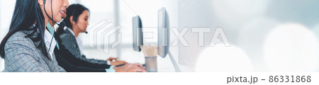 Call center or customer support agent in broaden view panorama banner Call center or customer support agent in broaden view panorama banner 86331868