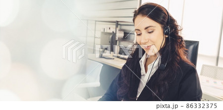 Business people wearing headset working in office broaden view 86332375