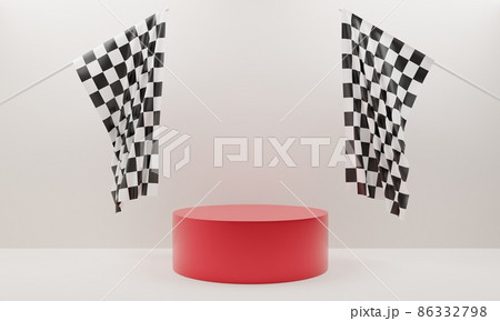 red podium with chess flag in the white studio room.3d rendering. 86332798
