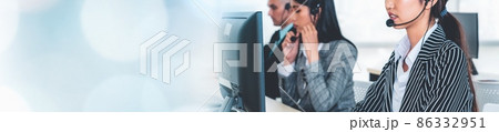 Call center or customer support agent in broaden view panorama banner 86332951