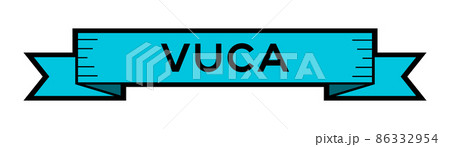 Vintage blue color ribbon banner with word VUCA (abbreviation of Volatility, uncertainty, complexity and ambiguity) on white background 86332954
