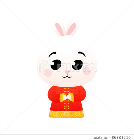 Cute rabbit in chinese national costume in cartoon style for lunar new year decorative element for design 86333210