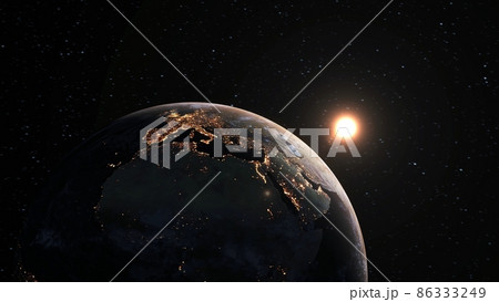Planet earth with realistic geography surface and orbital 3D cloud atmosphere Planet earth with realistic geography surface and orbital 3D cloud atmosphere 86333249