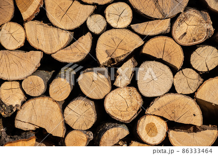 Pile of stacked triangle firewood prepared for fireplace and boiler Pile of stacked triangle firewood prepared for fireplace and boiler 86333464