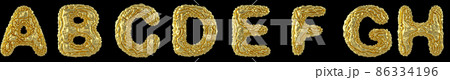 Realistic 3D letters set A, B, C, D, E, F, G, H made of crumpled foil. Collection symbols of crumpled gold foil isolated on black background. 86334196
