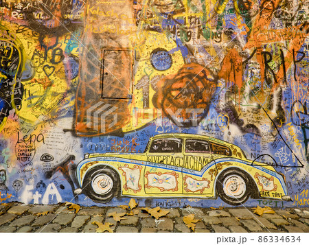 Famous John Lennon Wall in Prague, Czech Republic. Popular place 86334634