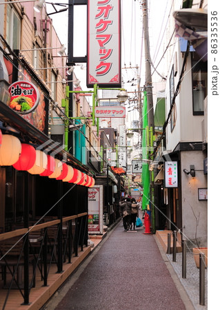 大宮駅東口の飲み屋街の横丁の曇り空の風景 86335536