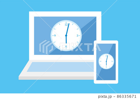 pc スマホ 時間 時計 AI イラスト ベクター 素材 フラット アイコン シンプル 86335671