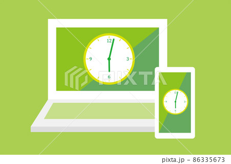 pc スマホ 時間 時計 AI イラスト ベクター 素材 フラット アイコン シンプル 86335673