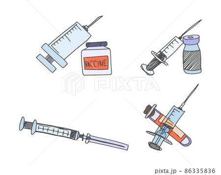 syringes and vaccine medical stock. vector doodle 86335836