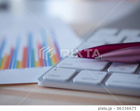 グラフ、パソコンのビジネスイメージ (女性) グラフ、パソコンのビジネスイメージ (女性) 86336675
