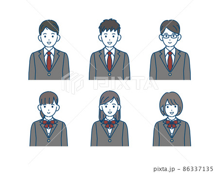 学生　生徒　中高生　高校生　中学生　男女　友達　笑顔　ブレザー　上半身 86337135