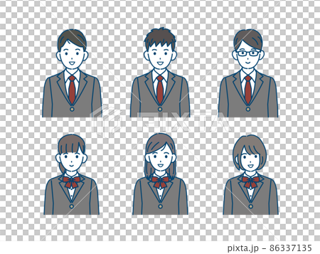 学生　生徒　中高生　高校生　中学生　男女　友達　笑顔　ブレザー　上半身 86337135