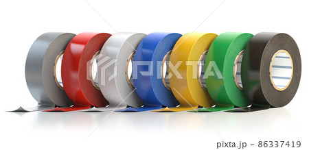 Insulation adhesive tape of different colors isolated on white. 86337419