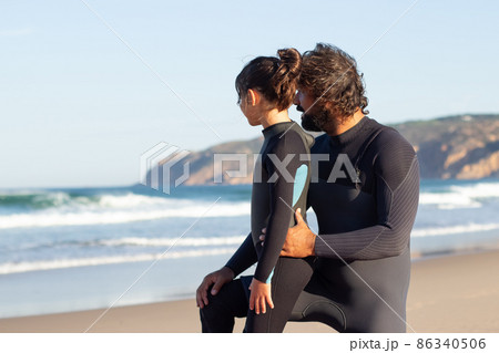 Tender father and daughter near ocean 86340506