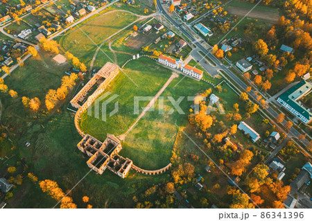 Ruzhany, Brest Region, Belarus. Cityscape Skyline In Autumn Sunny Evening. Bird's-eye View Of Ruzhany Palace. Famous Popular Historic Landmark.Ruzhany, Brest Region, Belarus. Cityscape Skyline In Ruzhany, Brest Region, Belarus. Cityscape Skyline In Autumn Sunny Evening. Bird's-eye View Of Ruzhany Palace. Famous Popular Historic Landmark.Ruzhany, Brest Region, Belarus. Cityscape Skyline In 86341396