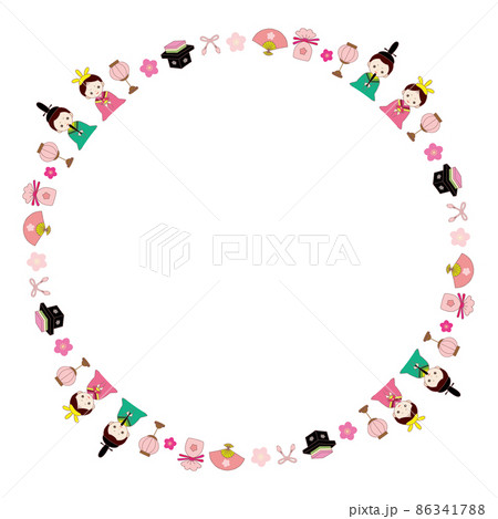 ひなまつり ライン 円形 フレーム 86341788
