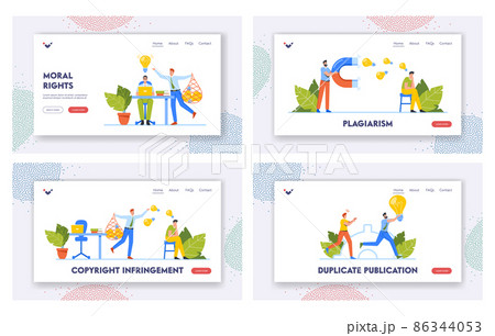 Plagiarism, Infringement of Copyright, Piracy Landing Page Template Set. Pirate Stealing Creative Ideas From Authors 86344053