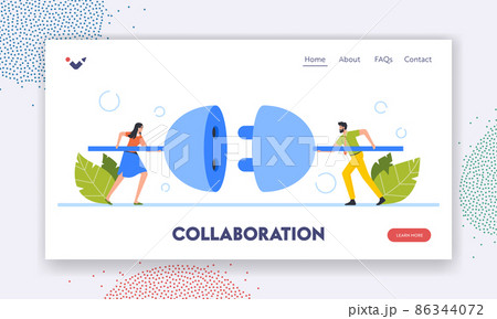 Business Connection, Collaboration Landing Page Template. Tiny Business Characters Connecting Huge Plug and Outlet 86344072