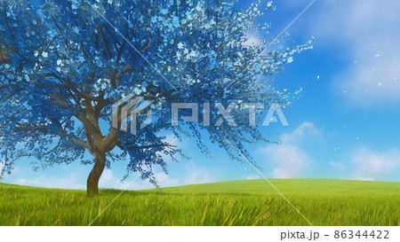 Fantasy blue sakura cherry tree in full blossom 3D 86344422