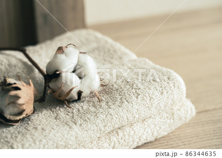コットンとタオル オーガニックコットンのイメージ素材 コットンとタオル オーガニックコットンのイメージ素材 86344635