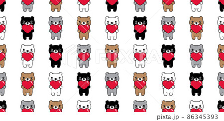 bear seamless pattern polar heart valentine vector teddy cartoon repeat wallpaper tile background doodle illustration pet design scarf isolated 86345393