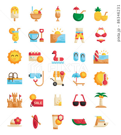 set of summer flat icons pack set of summer flat icons pack 86346231