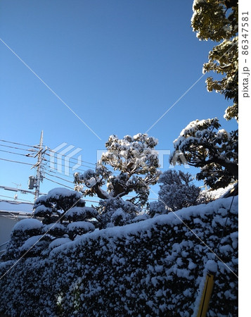 積雪と朝の風景 86347581