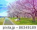 桜並木とサイクリングロード 86349189