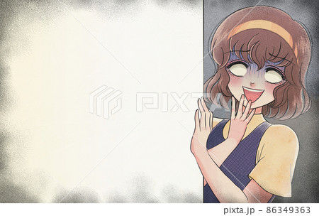 昭和レトロ少女漫画風バナー・壁の隙間から覗く白眼の女子 86349363