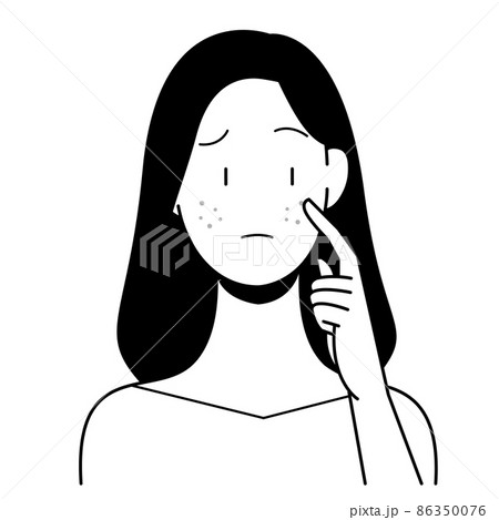 吹き出物　悩む　女性　白黒 86350076