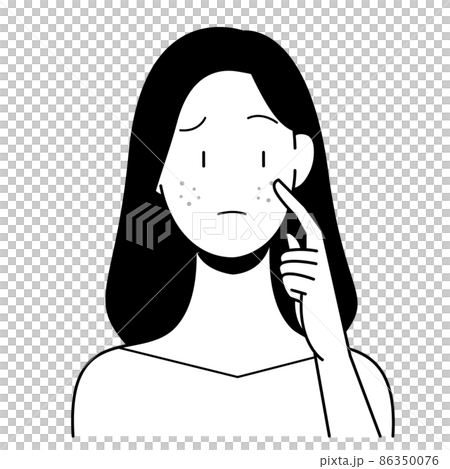 吹き出物　悩む　女性　白黒 86350076