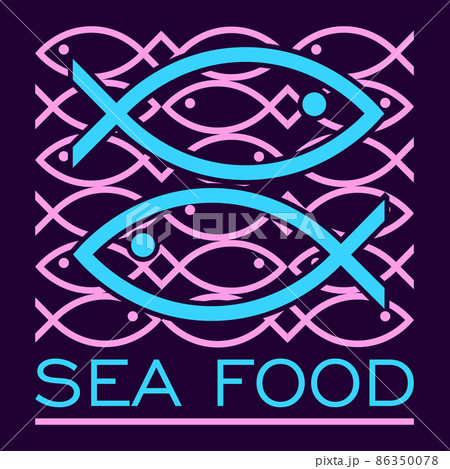 abstract sea food logo made of fish silhouettes on a dark background 86350078