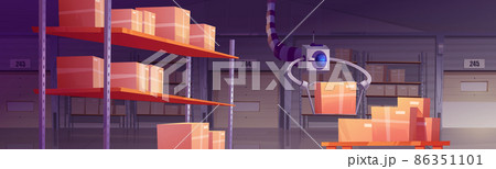 Warehouse with automated robot, cardboard boxes 86351101