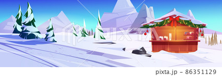 Cafe on snow slope in mountains 86351129