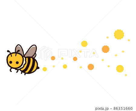 かわいいミツバチと花粉のイメージのイラスト素材