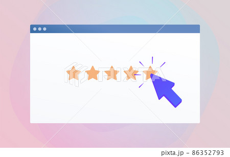 Customer Satisfaction Rating, Giving Five Star Feedback CSAT concept. Reviews stars with good and bad rate, NPS - Net Promoter Score, CES - Customer Effort Score, Review and recommendations 86352793
