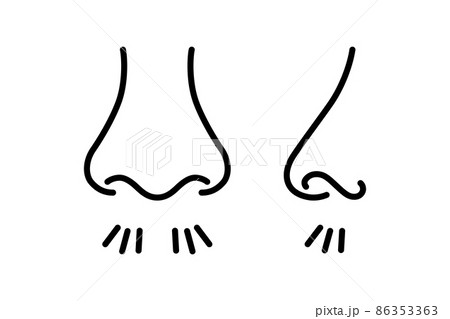 Nose and breath icon. Nasal breathing. Human organ of smell. Unpleasant smell. Nose inhales fragrance. Set of outline icons. Vector illustration in line style on white background. Editable stroke 86353363