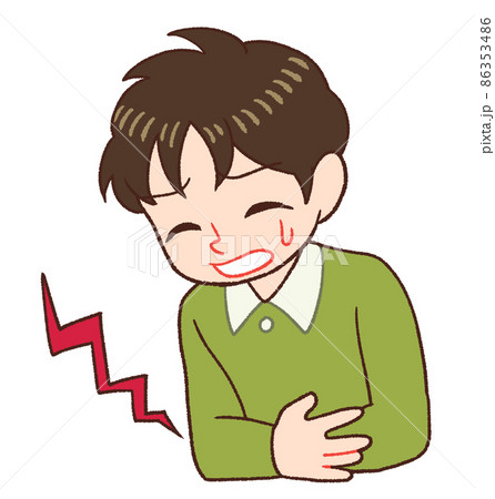 腹痛を訴える子供のイラスト。便秘 86353486