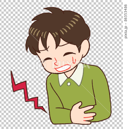 一個孩子抱怨腹痛的插圖。便秘 86353486