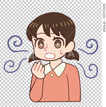 Illustration of a child with bad breath and breath Illustration of a child with bad breath and breath 86353836