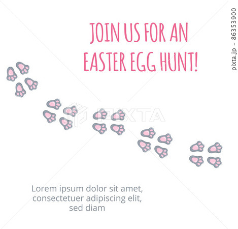 Easter bunny foot print direction point for egg hunt invitation. Vector stock illustration isolated on white background. EPS10 86353900