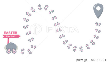 Easter bunny foot print direction point for egg hunt map. Vector stock illustration isolated on white background. EPS10 86353901