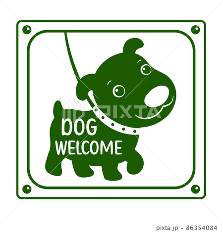 Pet friendly vector label. Stamp or sticker with dog friendly text 86354084