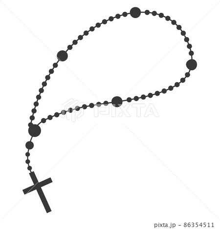 Rosary beads silhouette. Prayer jewelry for meditation. Catholic chaplet with a cross. Religion symbol. Vector illustration. Rosary beads silhouette. Prayer jewelry for meditation. Catholic chaplet with a cross. Religion symbol. Vector illustration. 86354511