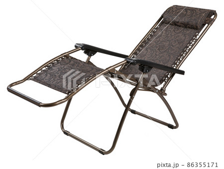 folding chair for camping and outdoor recreation, has armrests, in the sleeping position, on a white background 86355171