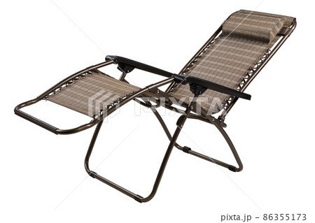 folding camping chair with a high back and armrests, in a sleeping position, on a white background folding camping chair with a high back and armrests, in a sleeping position, on a white background 86355173